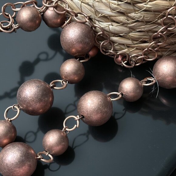 Vintage Copper-Tone Bead Necklace with Lobster Clasp – 1980s Modern Revival - Picture 4 of 5